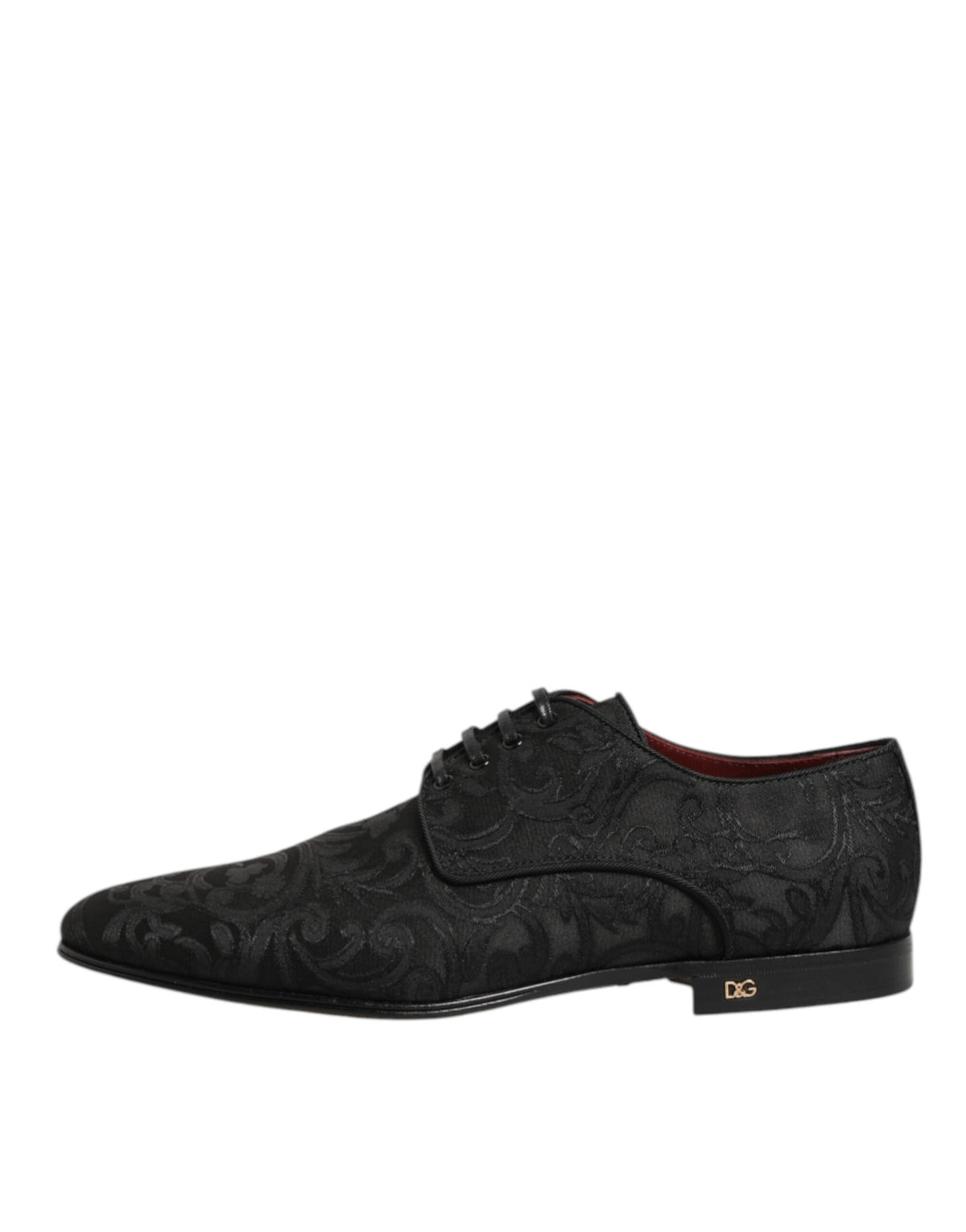 Dolce & Gabbana Men's Polyester Silk Viscose & Goat Leather Derby Lace-Up Shoes - Black Floral Signature