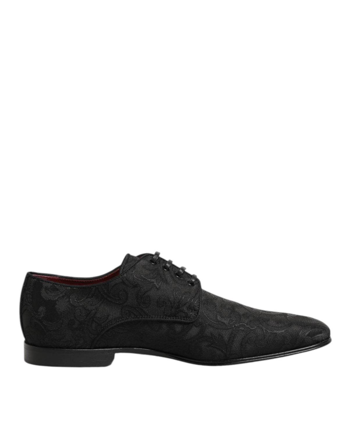 Dolce & Gabbana Men's Polyester Silk Viscose & Goat Leather Derby Lace-Up Shoes - Black Floral Signature