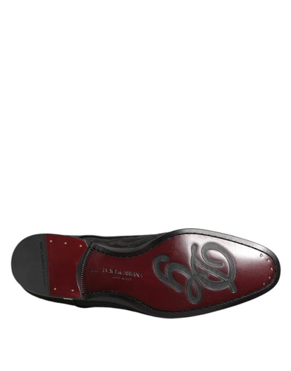 Dolce & Gabbana Men's Polyester Silk Viscose & Goat Leather Derby Lace-Up Shoes - Black Floral Signature