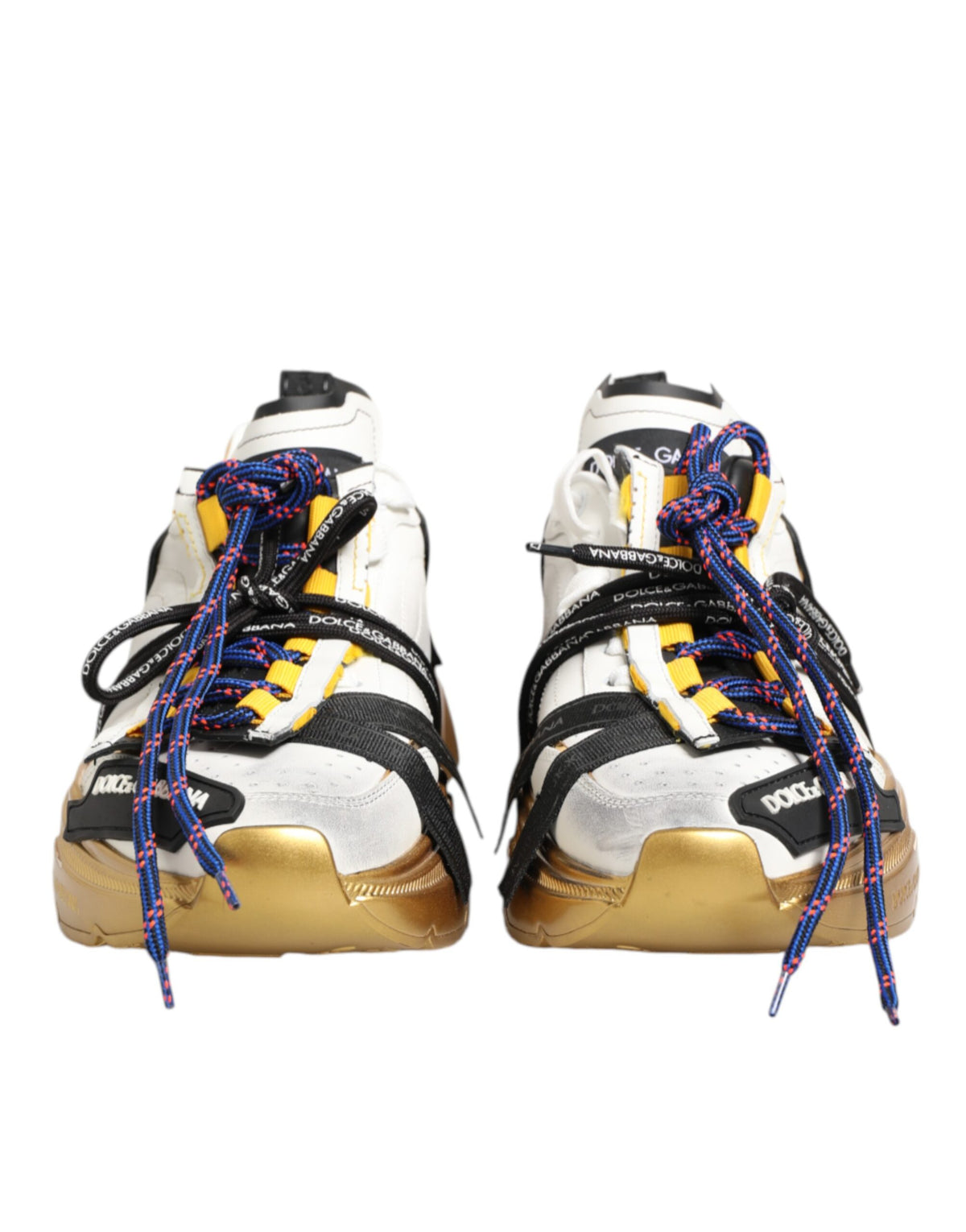 Dolce & Gabbana Men's Low Top Chunky Polyester Polyurethane Calf & Goat Leather Sneakers - Gold Multicolor White Signature