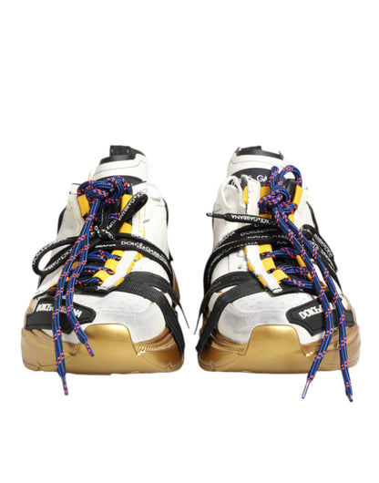 Dolce & Gabbana Men's Low Top Chunky Polyester Polyurethane Calf & Goat Leather Sneakers - Gold Multicolor White Signature