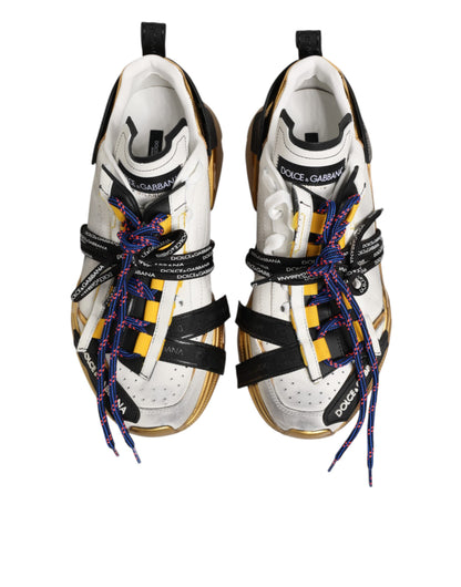 Dolce & Gabbana Men's Low Top Chunky Polyester Polyurethane Calf & Goat Leather Sneakers - Gold Multicolor White Signature