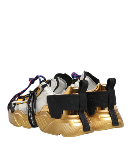Dolce & Gabbana Men's Low Top Chunky Polyester Polyurethane Calf & Goat Leather Sneakers - Gold Multicolor White Signature
