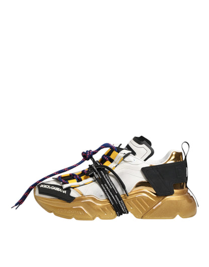 Dolce & Gabbana Men's Low Top Chunky Polyester Polyurethane Calf & Goat Leather Sneakers - Gold Multicolor White Signature