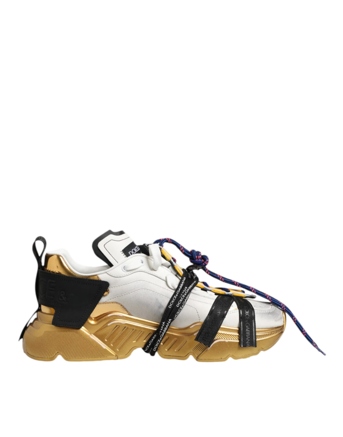 Dolce & Gabbana Men's Low Top Chunky Polyester Polyurethane Calf & Goat Leather Sneakers - Gold Multicolor White Signature