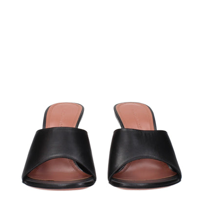 Amina Muaddi Black Leather Stiletto Heel Sandals