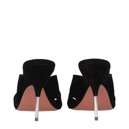 Amina Muaddi Black Leather Stiletto Heels Sandals