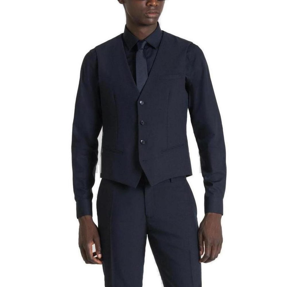 Vest by Antony Morato for men in stretch polyester blue features an contemporary silhouette, showcasing refined pockets and a contemporary for a sophisticated layered look.