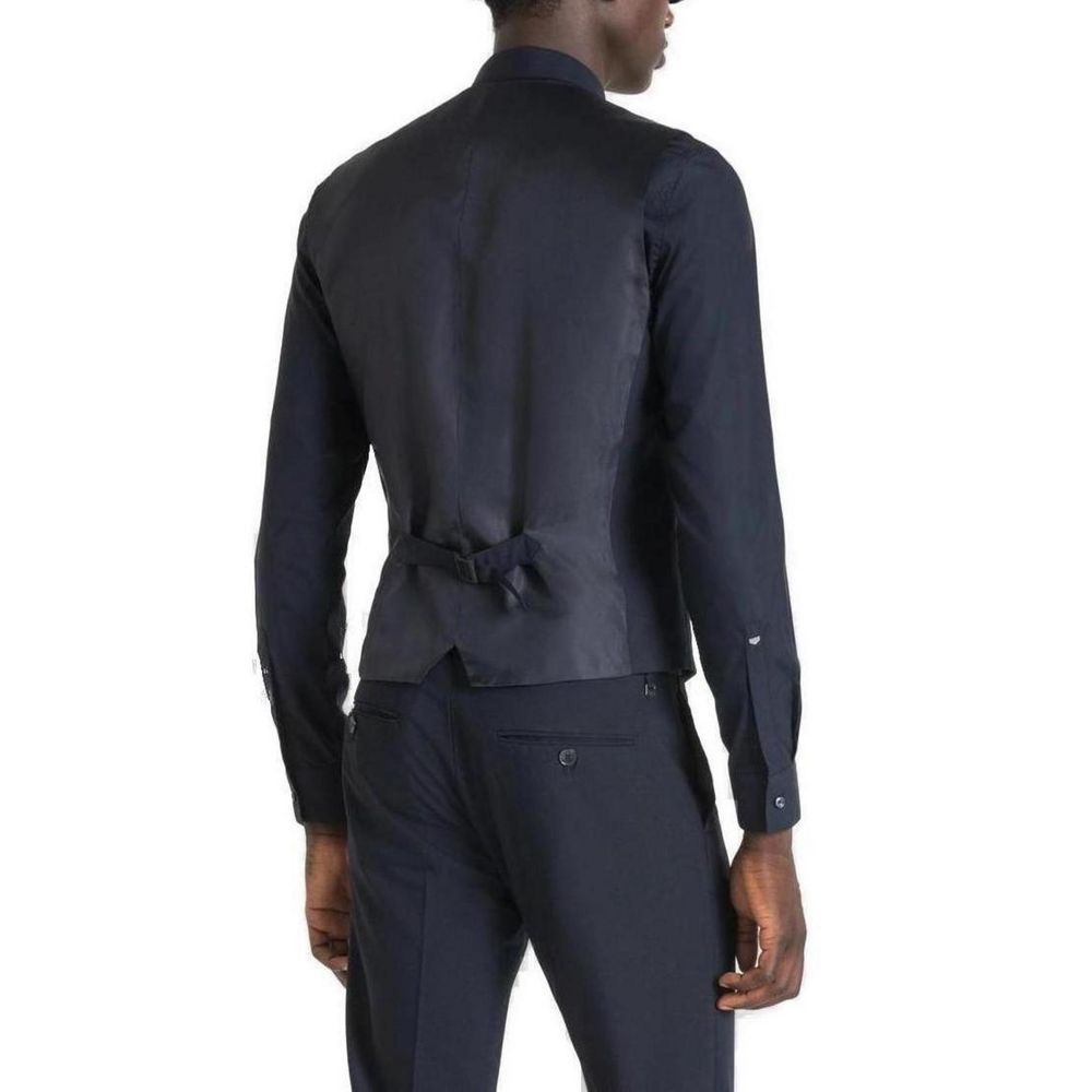 Vest by Antony Morato for men in stretch polyester blue features a stylish silhouette, showcasing distinct pockets and a refined for a truly stylish finish.