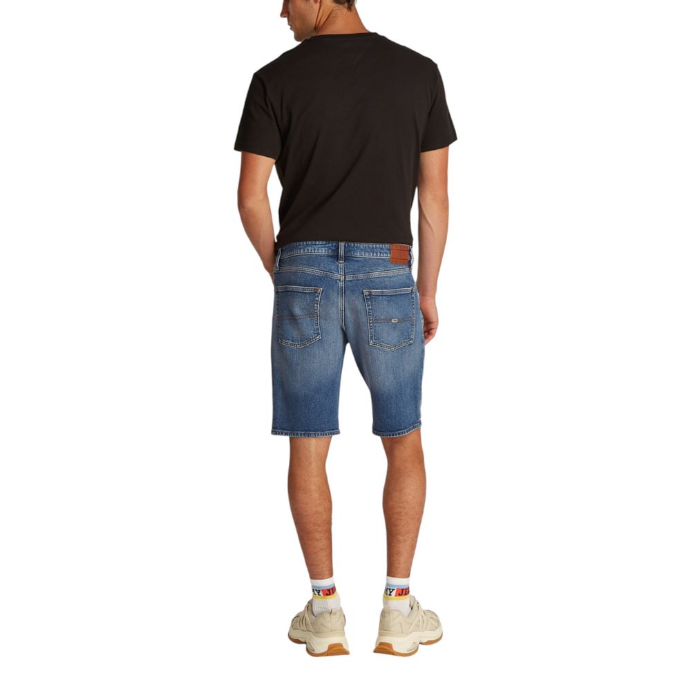 Bermuda Shorts by Tommy Hilfiger Jeans for men in stretch cotton blue features an tailored silhouette, showcasing a tailored with a short and for a sophisticated look.