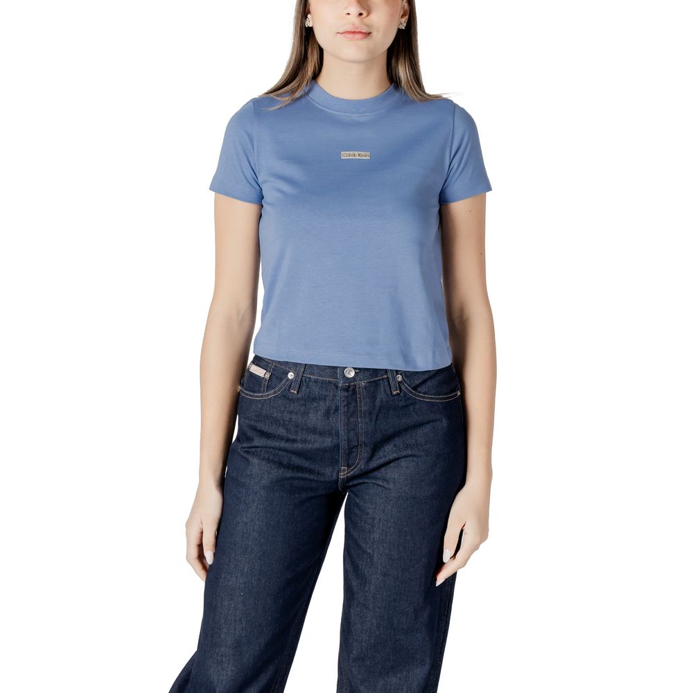 T-Shirt by Calvin Klein Jeans for women in cotton light-blue showcases a chic silhouette, artfully detailed with a chic and short-sleeve for a chic finish.