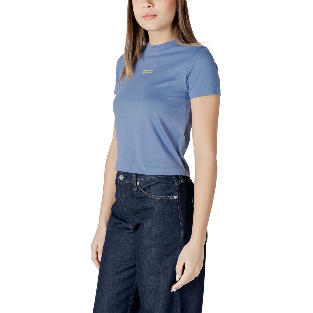 T-Shirt by Calvin Klein Jeans for women in cotton light-blue showcases a fashionable silhouette, elegantly detailed with a fashionable and for a sophisticated, high-fashion look.