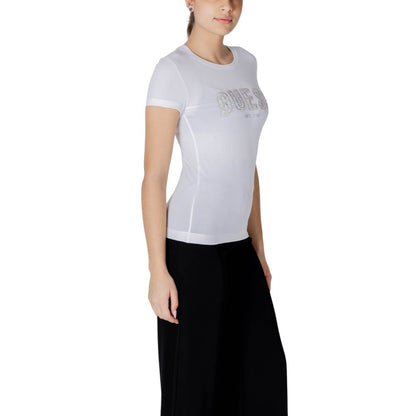 T-Shirt by Guess for women in stretch cotton white showcases a unassuming silhouette, artfully detailed with a refined and unassuming for a sophisticated, contemporary look.