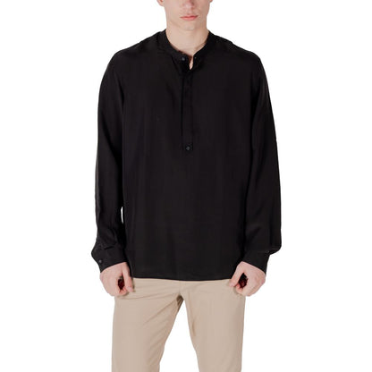 Shirt by Antony Morato for men in linen & lyocell black features an polished silhouette, showcasing a sophisticated and long-sleeve detail for a truly polished finish.