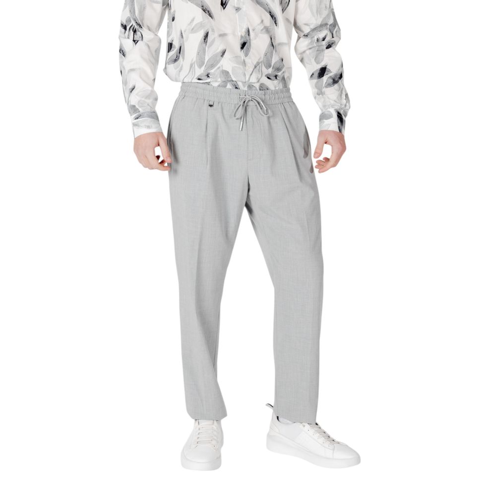 Trousers by Antony Morato for men in stretch polyester & viscose gray features a artisanal silhouette, showcasing a sophisticated regular-fit with a long and for a artisanal finish.
