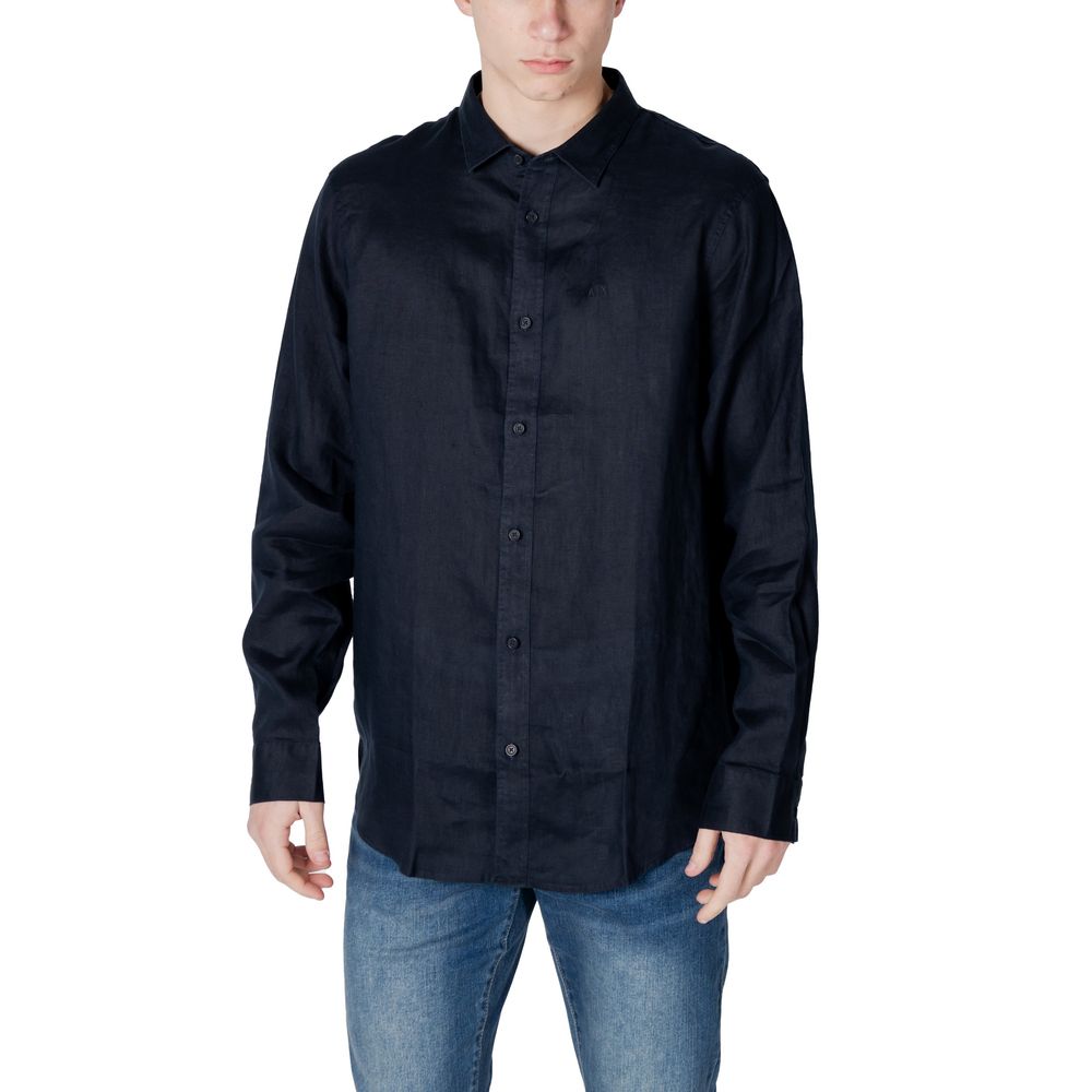 Shirt by Armani Exchange for men in linen blue showcases a sublime silhouette, artfully detailed with a sublime and long-sleeve for a sophisticated, sublime finish.