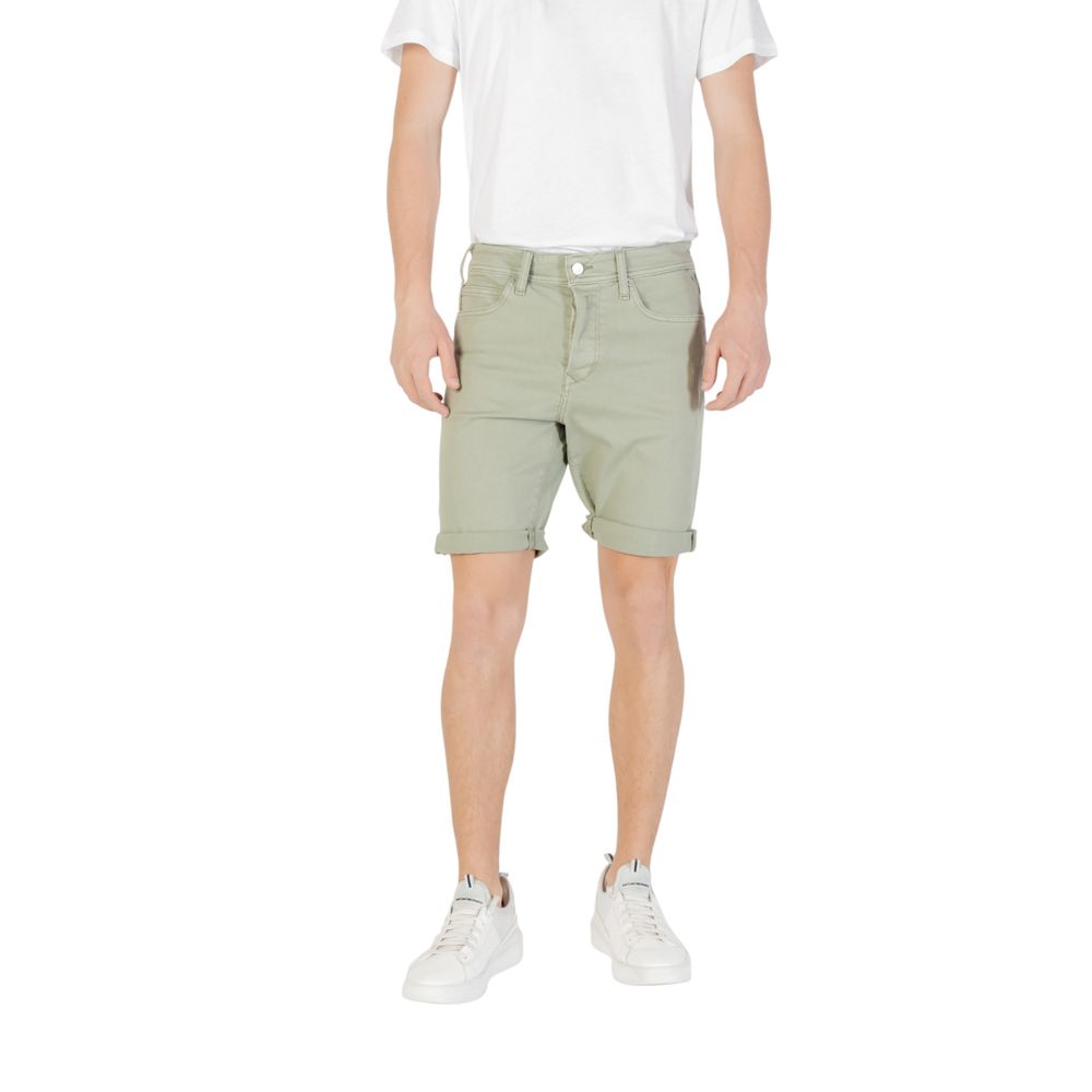 Bermuda Shorts by Replay for men in stretch cotton green features a eye catching and short with a eye catching .