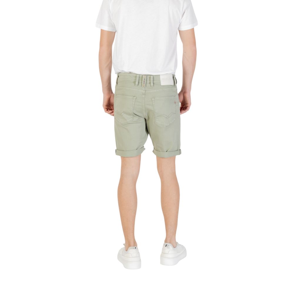 Bermuda Shorts by Replay for men in stretch cotton green presents a sleek silhouette, featuring a sleek with a refined short and a sophisticated .