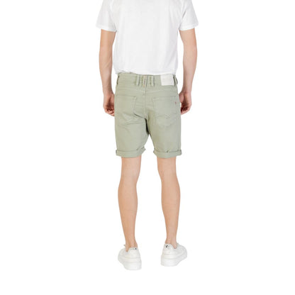Bermuda Shorts by Replay for men in stretch cotton green presents a sleek silhouette, featuring a sleek with a refined short and a sophisticated .