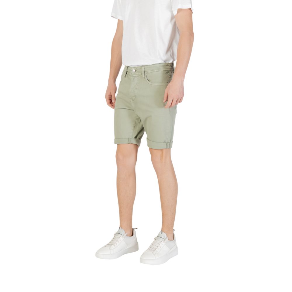 Bermuda Shorts by Replay for men in stretch cotton green presents a contemporary silhouette, showcasing a contemporary with a refined short and elegant .