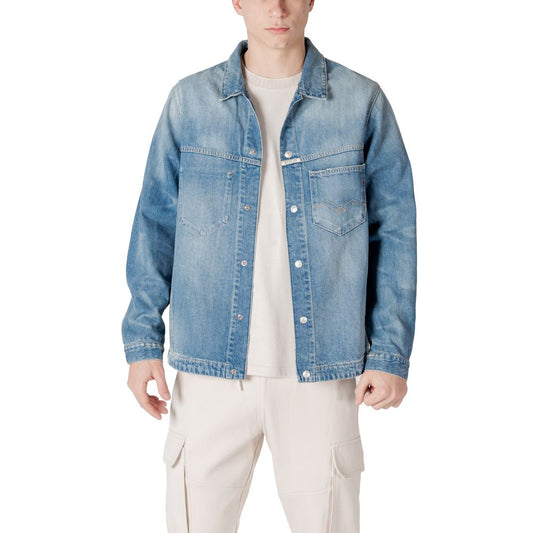 Jacket by Replay for men in denim cotton light-blue features a smart silhouette, perfectly accentuated by its unique and functional pockets for a smart finish.