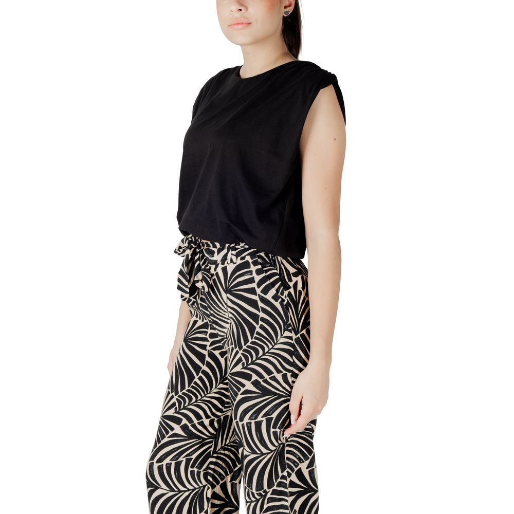 Jacqueline De Yong Women's Crop-Top Lightweight Sleeveless Cotton Activewear Top - Black