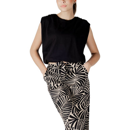 Jacqueline De Yong Women's Crop-Top Lightweight Sleeveless Cotton Activewear Top - Black
