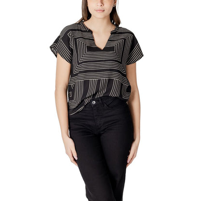 Jacqueline De Yong Black Viscose T-Shirt