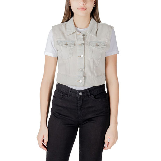 Vest by Only for women in cotton light-blue features a stylish silhouette, showcasing distinct pockets and a refined for a truly stylish finish.