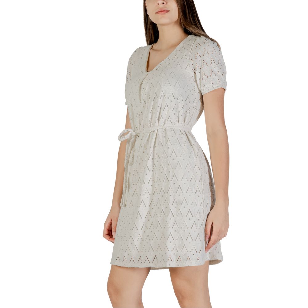 Dress by Vila Clothes for women in stretch polyester cotton beige features an magnificent silhouette, artfully detailed with a magnificent v-neck neckline and that flows into an magnificent short.