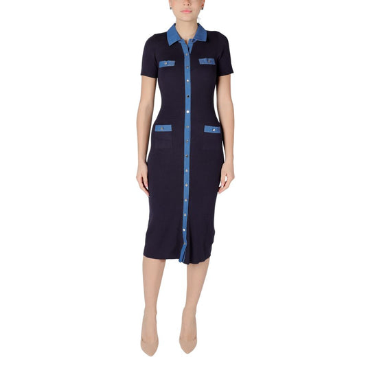 Dress by Morgan De Toi for women in polyamide viscose & cotton blue presents a sinuous silhouette, showcasing a sophisticated and detailed with a sinuous long for a refined finish.