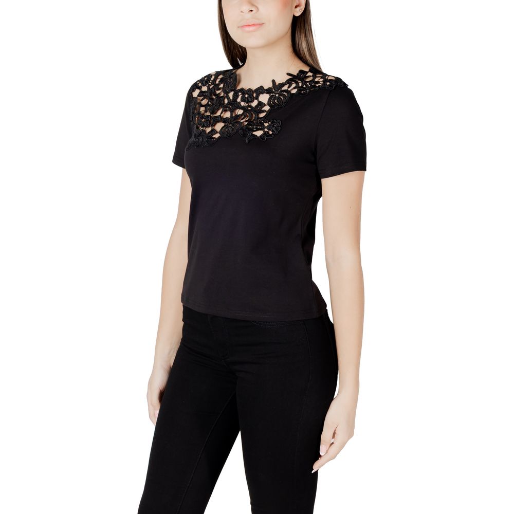T-Shirt by Morgan De Toi for women in stretch cotton black showcases a dramatic silhouette, elegantly detailed with a dramatic and for a truly dramatic finish.