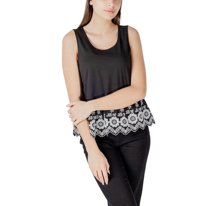 Tank Top by ICHI for women in stretch cotton black & floral showcases a streamlined Women's Stretch Cotton Tank Top design with a streamlined and .