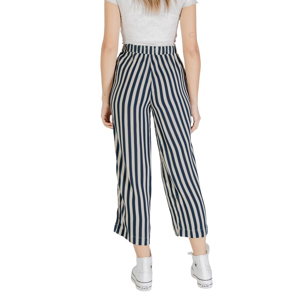 ICHI Blue Viscose Cropped Pant