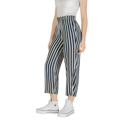 ICHI Blue Viscose Cropped Pant