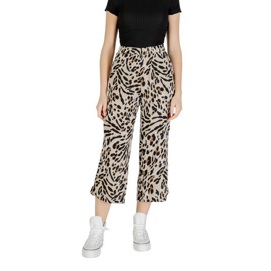 ICHI Beige Viscose Cropped Pant