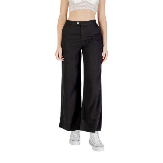 Only Women's Wide Lightweight Linen & Viscose Trousers - Black