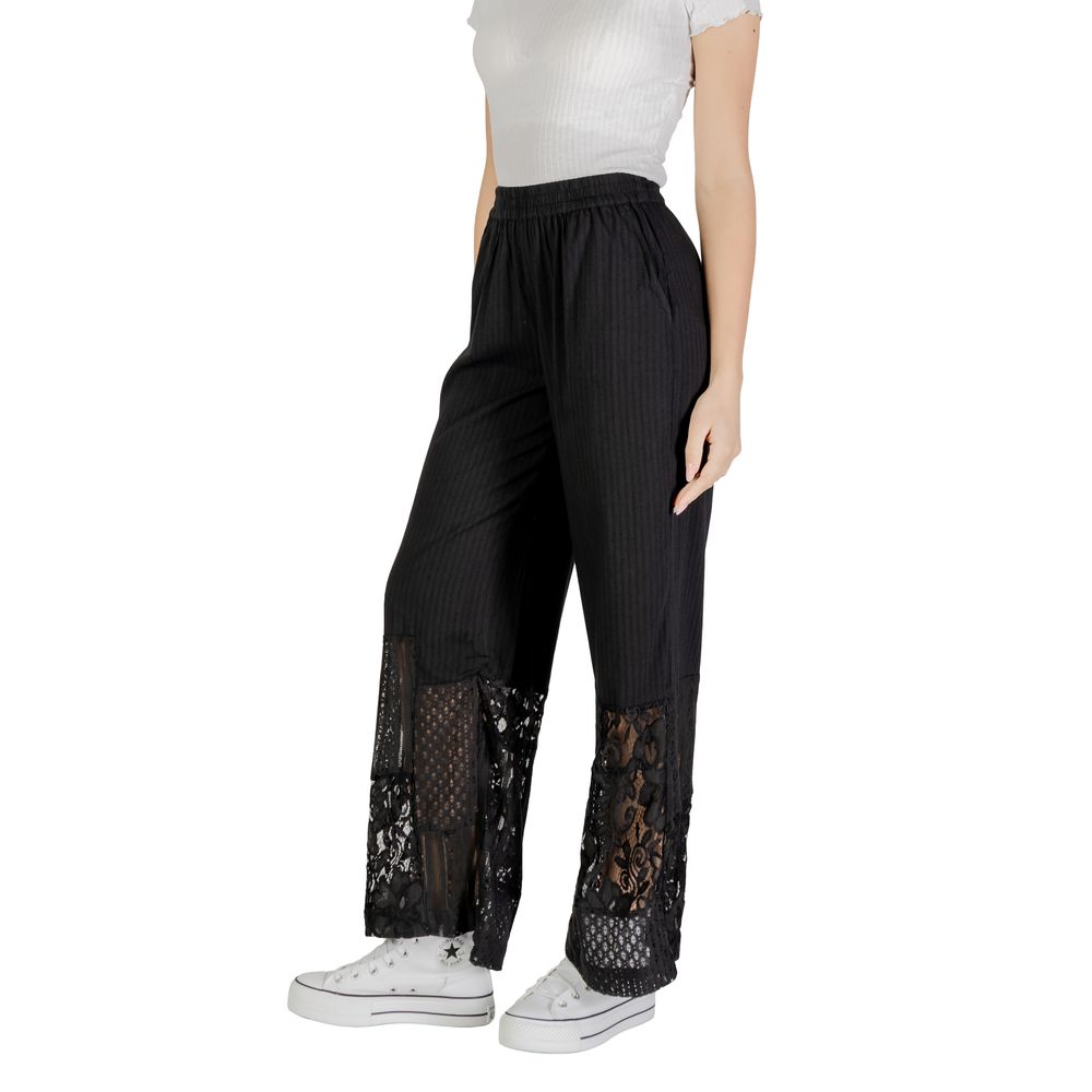 ICHI Black Cotton Pant