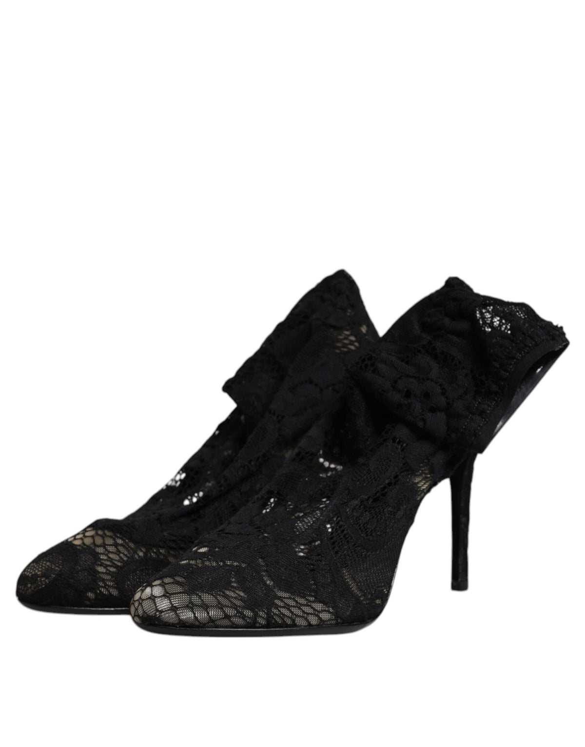 Dolce & Gabbana Women's Polyamide Viscose Calf & Goat Leather High-Heel Ankle Mid-Calf Short Boots - Black Signature
