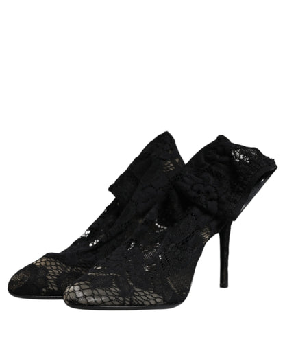 Dolce & Gabbana Women's Polyamide Viscose Calf & Goat Leather High-Heel Ankle Mid-Calf Short Boots - Black Signature