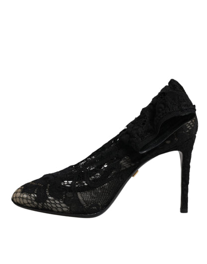 Dolce & Gabbana Women's Polyamide Viscose Calf & Goat Leather High-Heel Ankle Mid-Calf Short Boots - Black Signature