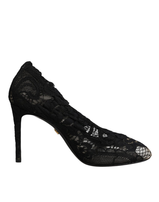 Dolce & Gabbana Women's Polyamide Viscose Calf & Goat Leather High-Heel Ankle Mid-Calf Short Boots - Black Signature