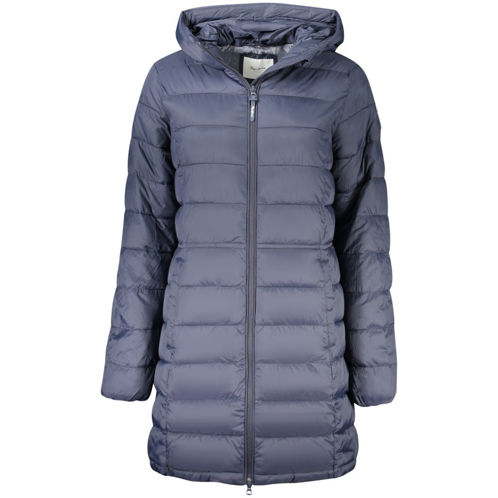 Hooded Windbreaker Jacket by Pepe Jeans for women in polyamide blue & signature features an magnificent silhouette, showcasing the sophisticated hooded neckline and functional pockets, hooded & windproof for a premium, magnificent look.