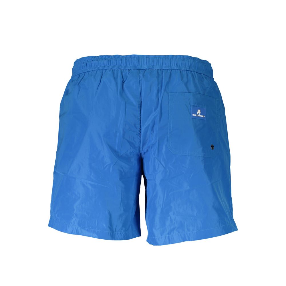 Swimwear by Karl Lagerfeld for men in polyester blue & print features an beach ready silhouette, showcasing the beach ready design of the Men's Polyester Swimwear for a sophisticated poolside look.