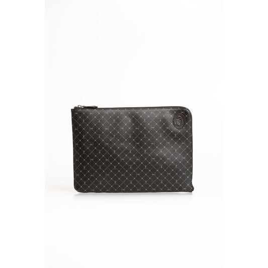 Clutch Handbag by Trussardi for men in leather black showcases a sculptural silhouette, featuring a secure zipper, ample built-in-compartments, and versatile for a sculptural aesthetic.