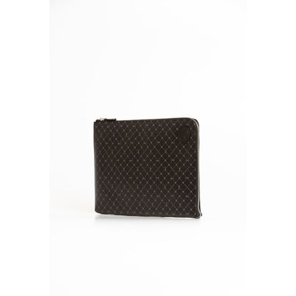 Clutch Handbag by Trussardi for men in leather black features a statuesque silhouette, showcasing a secure zipper and organized built-in-compartments with versatile for statuesque evening wear.