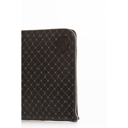 Clutch Handbag by Trussardi for men in leather black showcases a sculptural silhouette, featuring a secure zipper, ample built-in-compartments, and versatile for a sculptural finish.