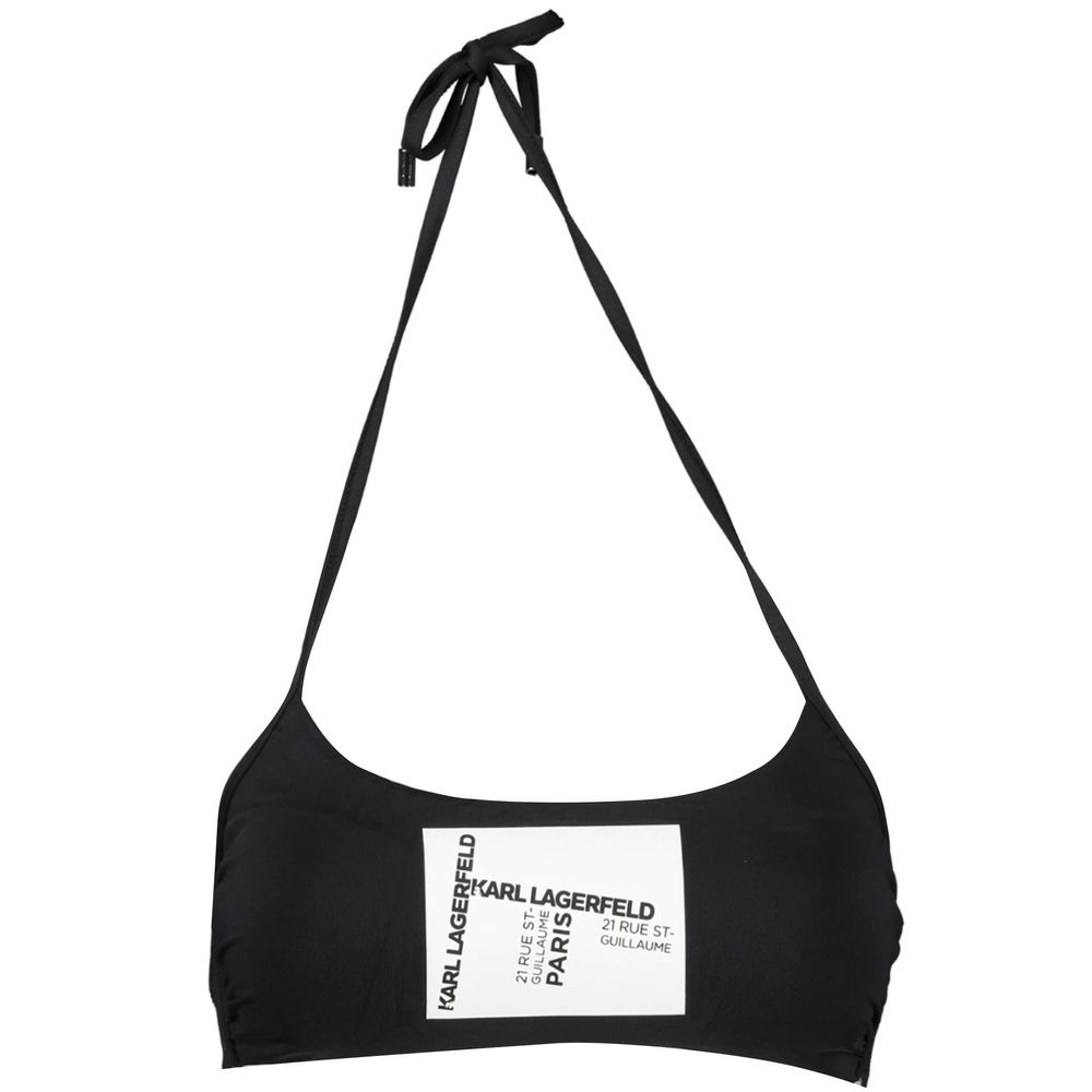 Swimwear by Karl Lagerfeld for women in elastane black & print showcases a contemporary silhouette, artfully capturing the contemporary essence of the Women's Elastane Swimwear design for a sophisticated resort look.