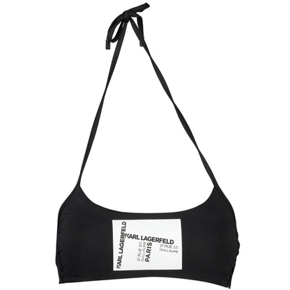 Swimwear by Karl Lagerfeld for women in elastane black & print showcases a contemporary silhouette, artfully capturing the contemporary essence of the Women's Elastane Swimwear design for a sophisticated resort look.