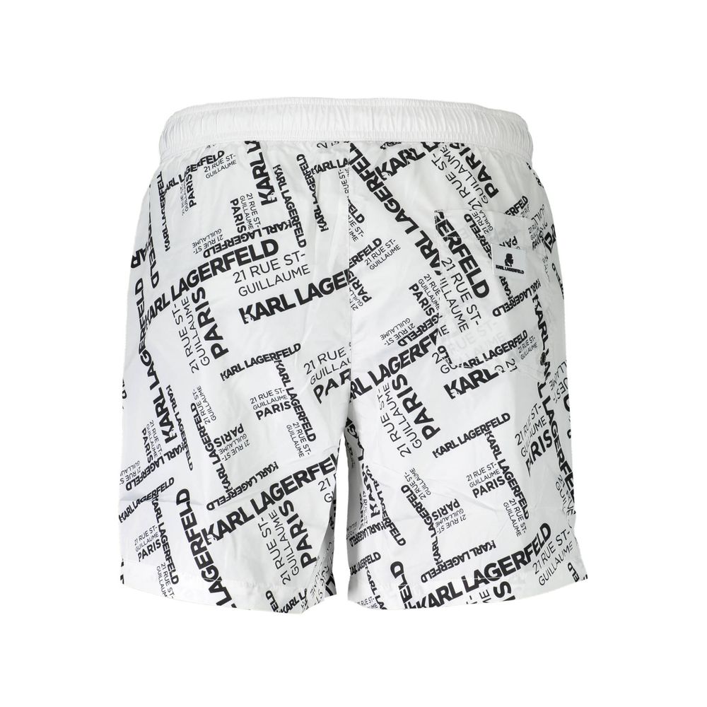 Swim Shorts by Karl Lagerfeld for men in polyester white showcases a sculptural silhouette, expertly capturing the sophisticated essence of the sculptural Men's Polyester Swim Shorts design for a premium poolside look.